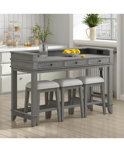 Streamdale Furniture 4-Piece Retro Dining Table Set with 3 Storage Drawers (Light Grey)