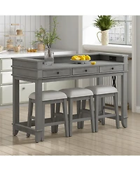 Streamdale Furniture 4-Piece Retro Dining Table Set with 3 Storage Drawers (Light Grey)
