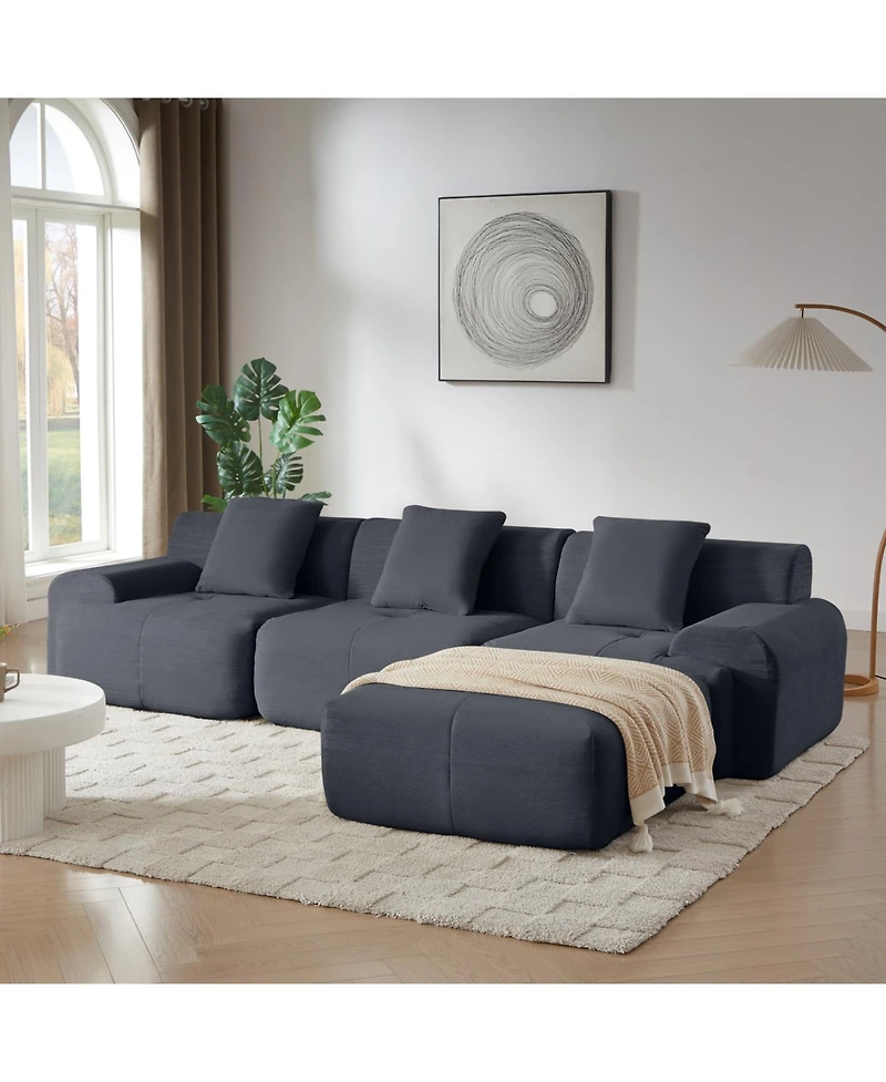 Streamdale Furniture Modern L-Shaped Corduroy Sectional Sofa Dark Gray Oversized 3-Seater Couch