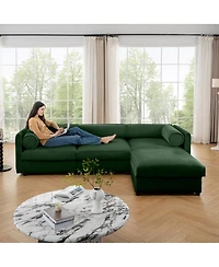 Streamdale Furniture Elegant Green Chenille L-Shaped Sofa with Storage and Ottoman.