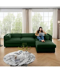 Streamdale Furniture Elegant Green Chenille L-Shaped Sofa with Storage and Ottoman.