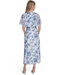 Calvin Klein Women's Cape-Sleeve Smocked Printed Dress