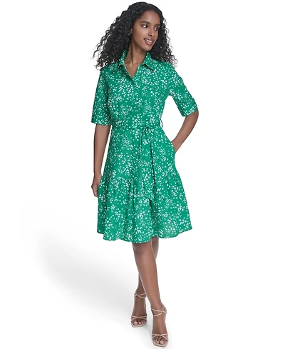 Calvin Klein Women's Short-Sleeve Tiered Shirt Dress