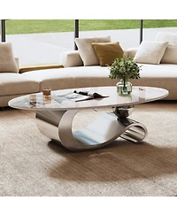 Streamdale Furniture 49" Faux Marble Oval Coffee Table, Steel Base