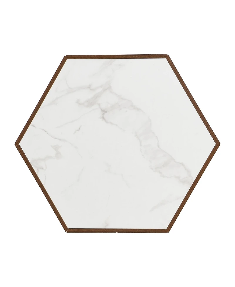 Streamdale Furniture Rustic Hexagonal Coffee Table, Drawers, Marble Top, Light Oak