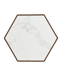 Streamdale Furniture Rustic Hexagonal Coffee Table, Drawers, Marble Top, Light Oak