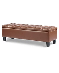 Streamdale Furniture Ottoman Bench with Storage, Brown Pu Surface, Rubber Wood Legs, 300 lbs Capacity