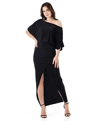 24seven Comfort Apparel Women's Boat Neck Batwing Sleeve Slit Maxi Dress