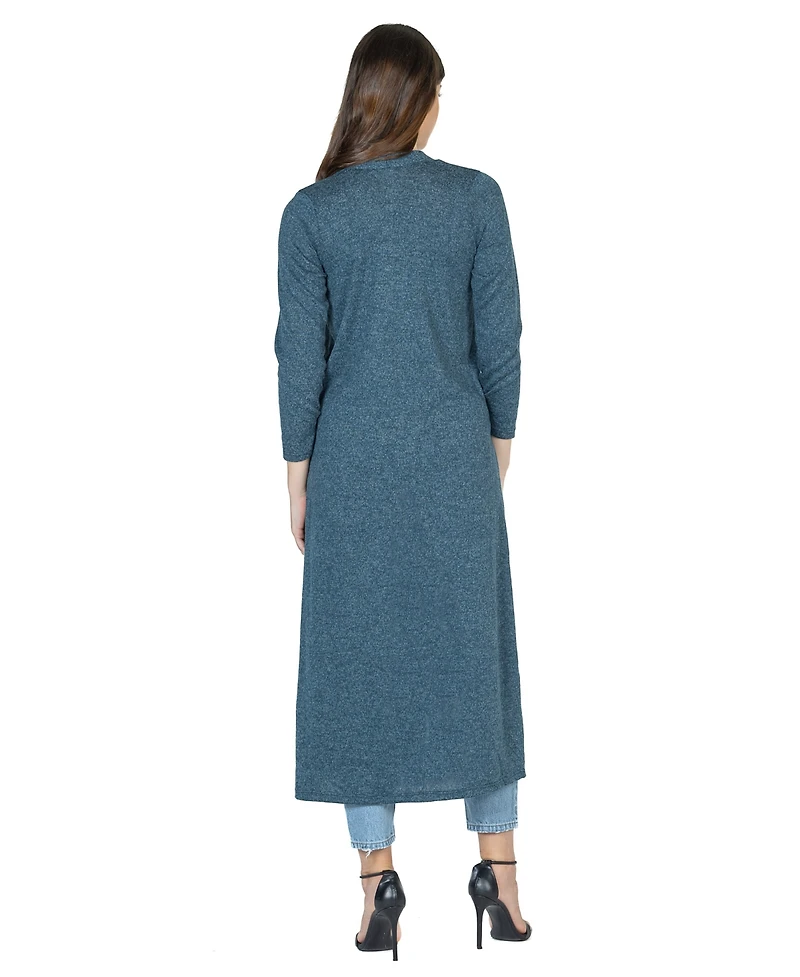 24seven Comfort Apparel Women's Knit Three Quarter Bell Sleeve Open Cardigan Sweater