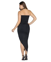 24seven Comfort Apparel Women's Cowl Neck Long Asymmetrical Backless Halter Dress