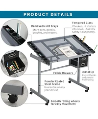 Streamdale Furniture Adjustable Art/Drafting Desk with Drawers & Wheels