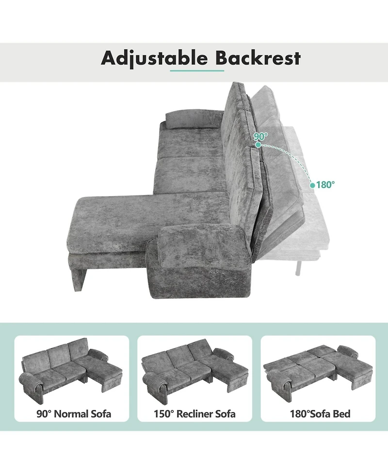 Streamdale Furniture 94" Convertible Futon Sofa Bed Chaise & Pillows