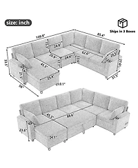 Streamdale Furniture 109.9" U-Shaped Sectional Sofa Bed with Storage, Cup Holders & Charging