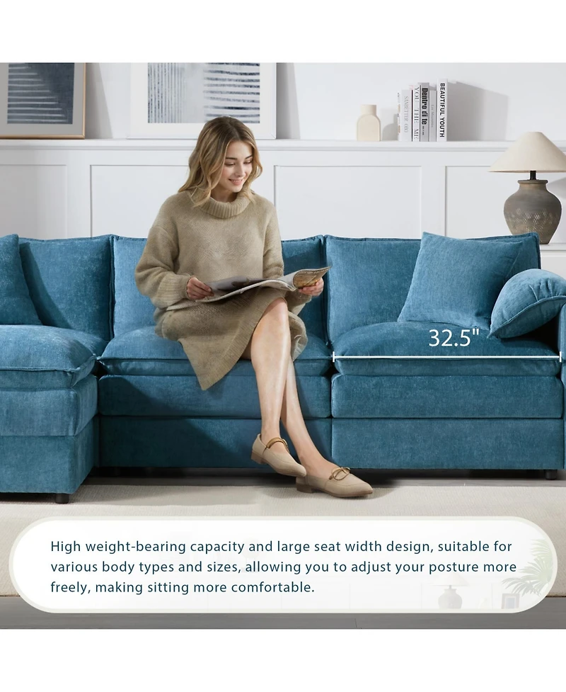 Streamdale Furniture Chenille Modular Sectional Sofa with Ottoman