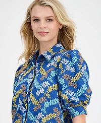 T Tahari Women's Embroidered Puff-Sleeve Button-Front Blouse