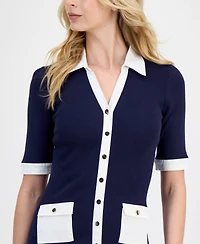 T Tahari Women's Ribbed Knit Contrast Trim Sheath Dress