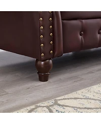 Streamdale Furniture 85.8" Chesterfield Sofa - Tufted Faux Leather Pu - Burgundy