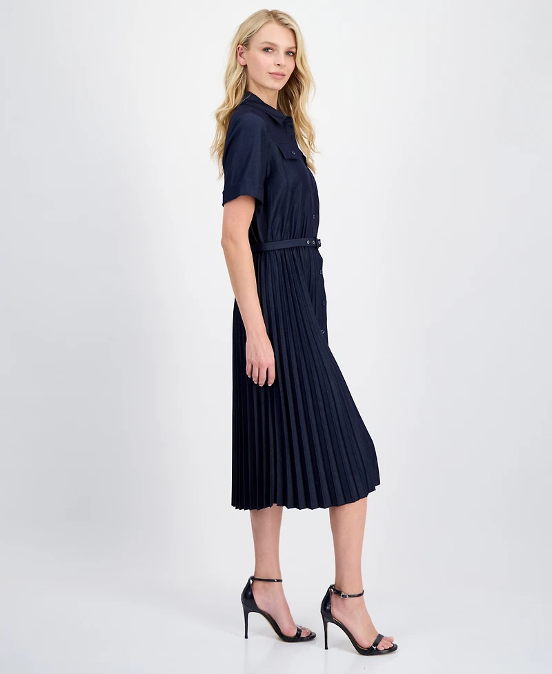 T Tahari Women's Belted Button-Front Midi Dress