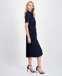 T Tahari Women's Belted Button-Front Midi Dress