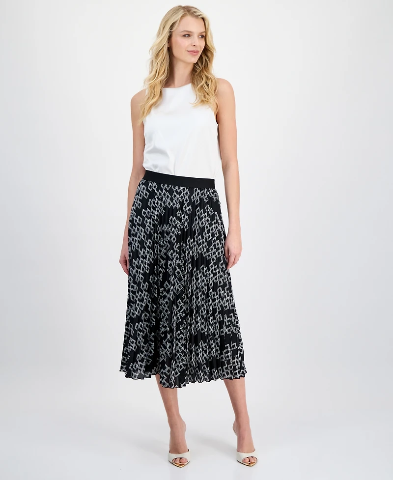 T Tahari Women's Printed Pleated Midi Skirt