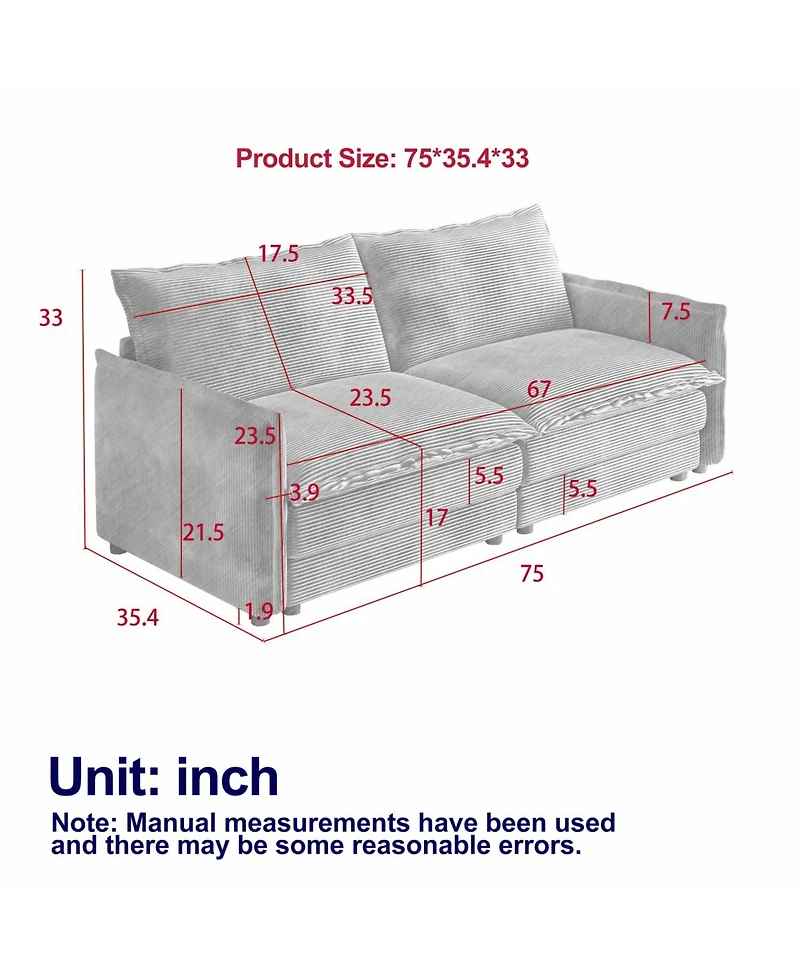 Streamdale Furniture Corduroy Loveseat Sofa with Pillows