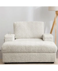 Streamdale Furniture 42" Oversized Faux Fur Chaise Lounge with Storage and Cup Holders
