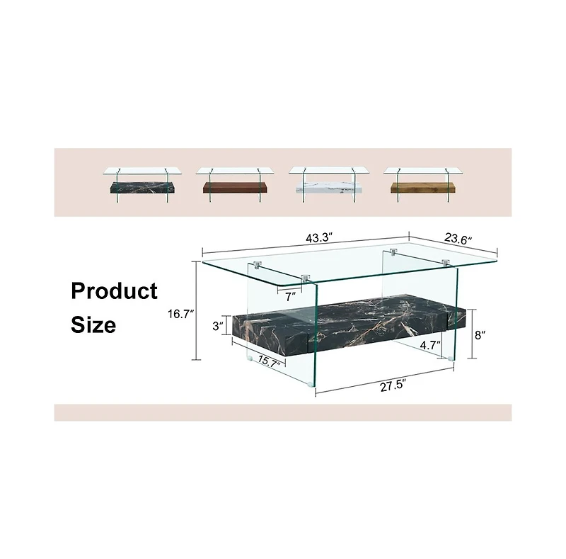 Streamdale Furniture Streamdale Modern Two-Tier Coffee Table Glass and Marble Pattern