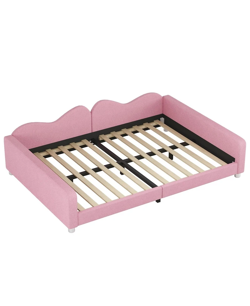 Streamdale Furniture Full Upholstered Daybed, Sherpa Fabric Sofabed with Cloud-Shaped Backrest, No Box-spring Needed