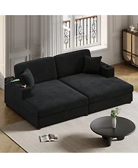 Streamdale Furniture Oversized Corduroy Loveseat Chaise Lounge with Usb Ports, Cup Holders, and Pillows