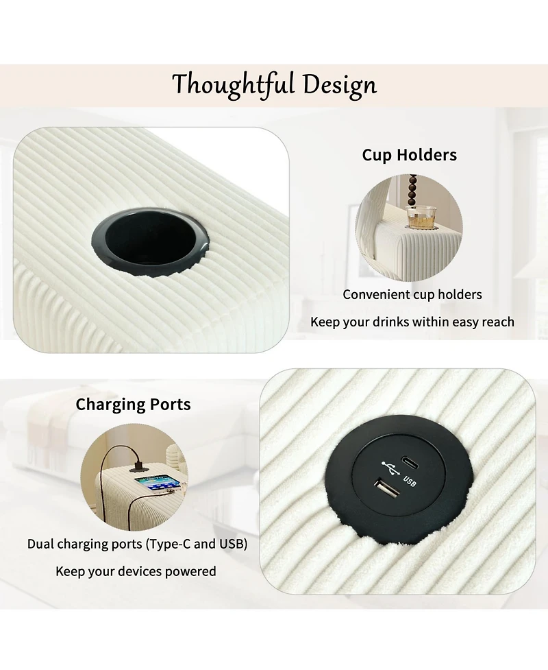 Streamdale Furniture Large Sectional Sofa Thick Cushions Cup Holders & Charging