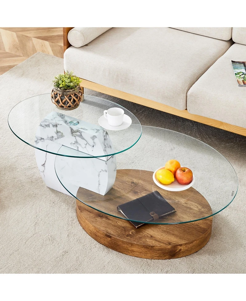 Streamdale Furniture Contemporary White Marble & Wood Coffee Table