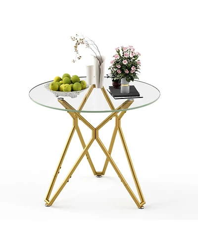 Streamdale Furniture 35.4" Round Glass Dining Table - Gold