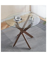 Streamdale Furniture Modern Glass Dining Table Walnut Metal Legs