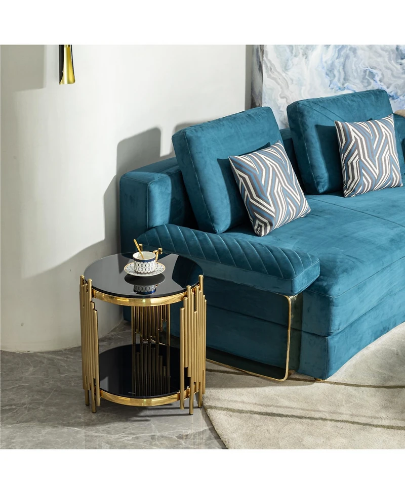 Streamdale Furniture Black Glass Top Gold Round Side Table