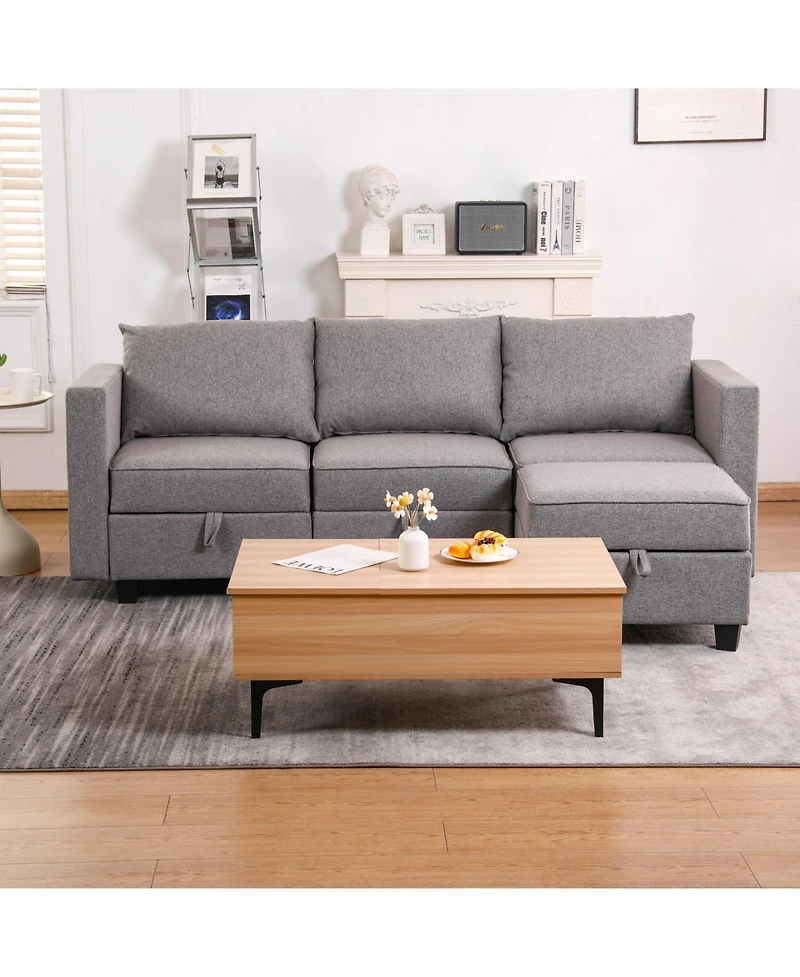 Streamdale Furniture Dark Grey Small Sectional Sofa with Ottoman