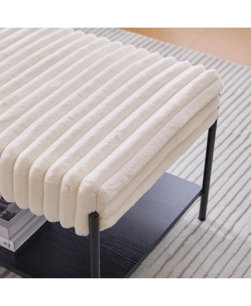 Streamdale Furniture Upholstered Ottoman Coffee Table with Storage Shelf