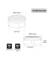 Streamdale Furniture Upholstered Round Ottoman Coffee Table with Storage Shelf - Brown