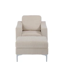 Streamdale Furniture Convertible Corduroy Sectional Sofa with Ottoman - Beige