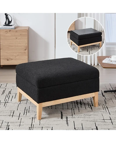Streamdale Furniture 33.86" Square Storage Ottoman/Coffee Table - Black Boucle