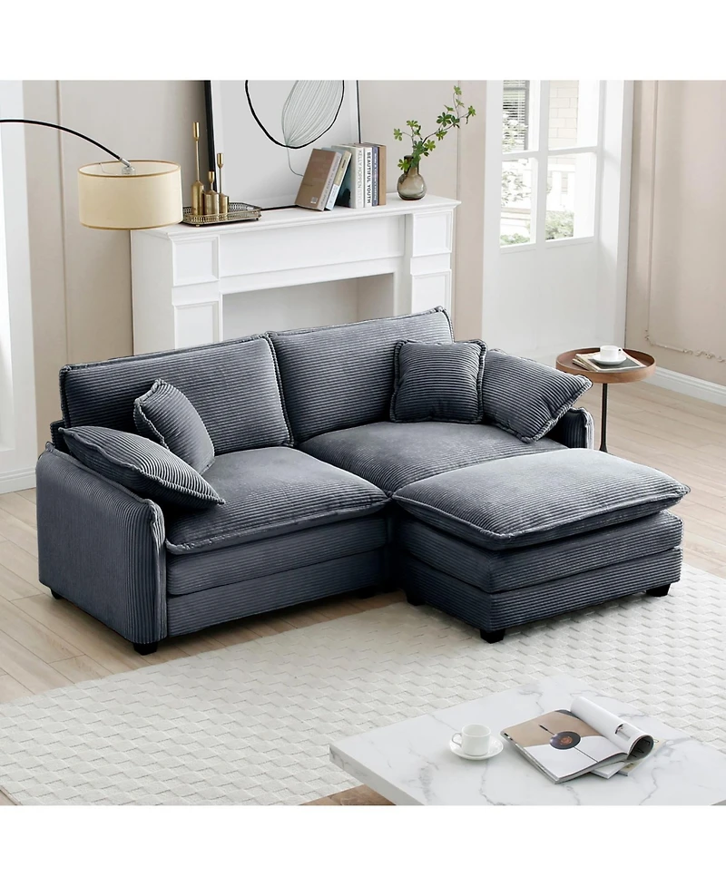 Streamdale Furniture Grey Corduroy 2-Seater Sofa with Ottoman