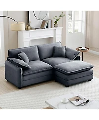 Streamdale Furniture Grey Corduroy 2-Seater Sofa with Ottoman