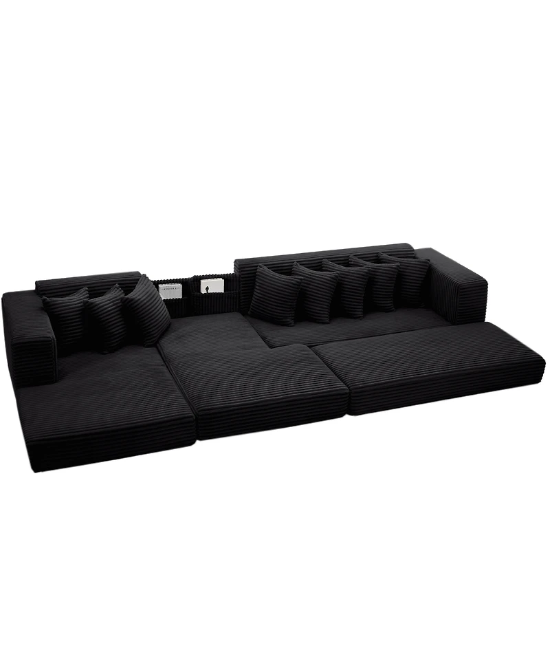 Streamdale Furniture Oversize Cloud Sectional Couch, L-Shape Sofa Bed, 8 Pillows, Corduroy, Black