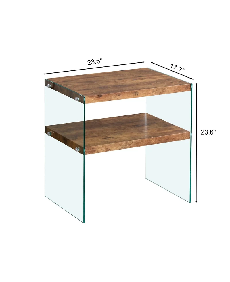 Streamdale Furniture Mdf SideTable, Small Tea Table, Walnut Night Stand Tempered Glass Sofa Table