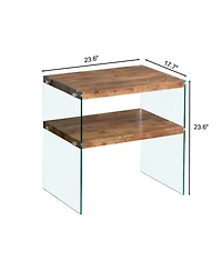 Streamdale Furniture Mdf SideTable, Small Tea Table, Walnut Night Stand Tempered Glass Sofa Table