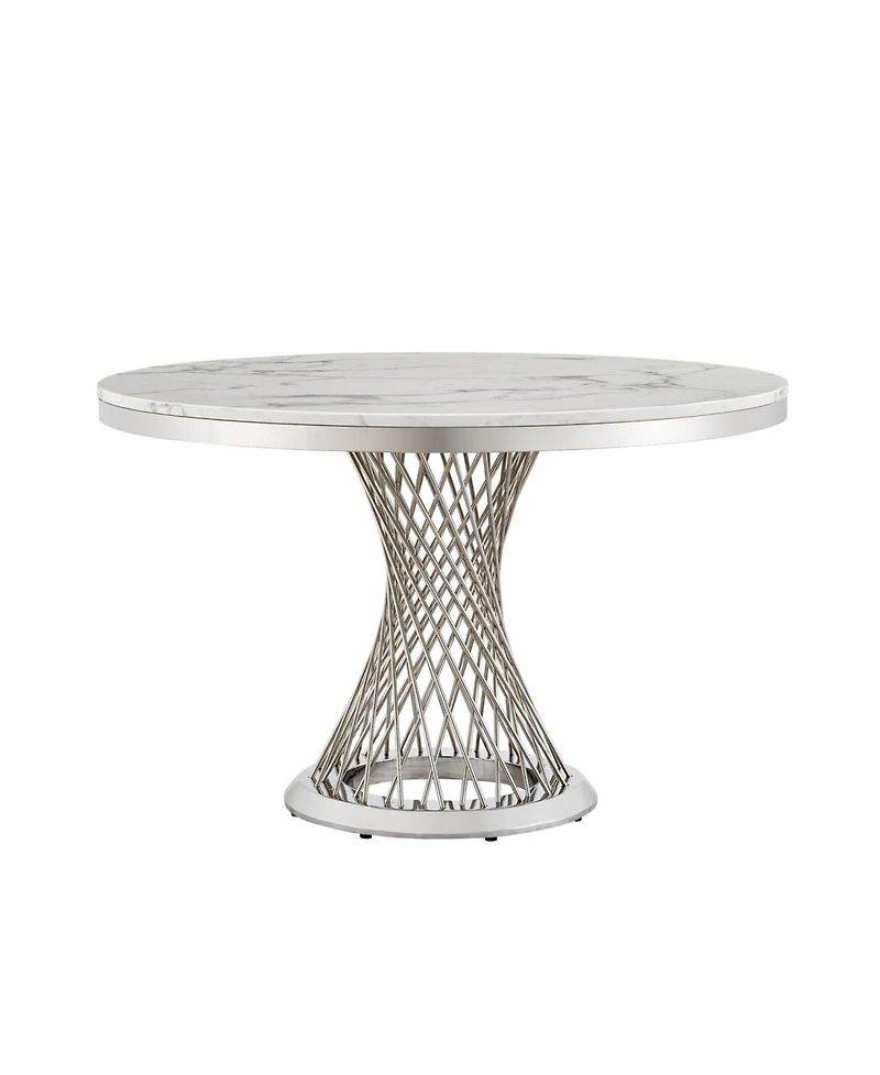 Streamdale Furniture 47" Round Marble Dining Table, High Gloss Faux Marble Top