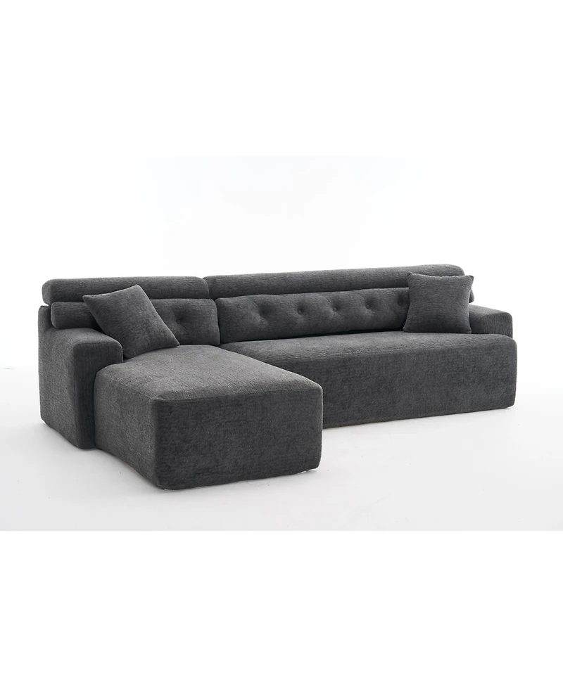Streamdale Furniture Streamdale Grey Compression Sofa- Chaise & 3-Seater, Chenille, 2 Pillows