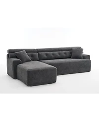 Streamdale Furniture Streamdale Grey Compression Sofa- Chaise & 3-Seater, Chenille, 2 Pillows