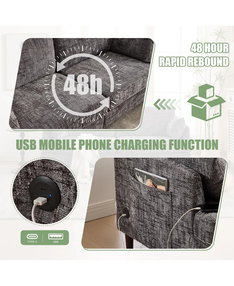 Streamdale Furniture Modern Chenille 2-Seater Sofa w/ Led