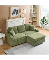Streamdale Furniture 80" Corduroy Sofa Bed with Reclining, Footstool, & Cup Holders - Green