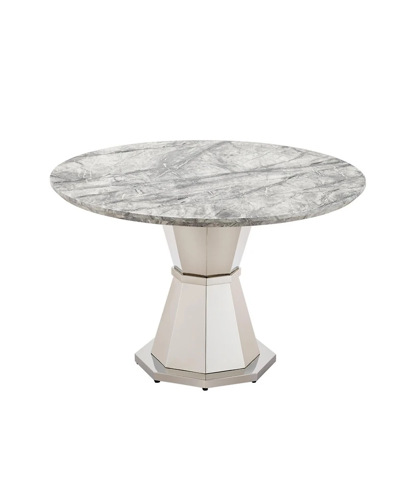 Streamdale Furniture 47" Round Faux Marble Dining Table, Stainless Steel Base